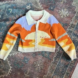 House of Sunny Sunset Cardigan - Orange, Cream, Purple